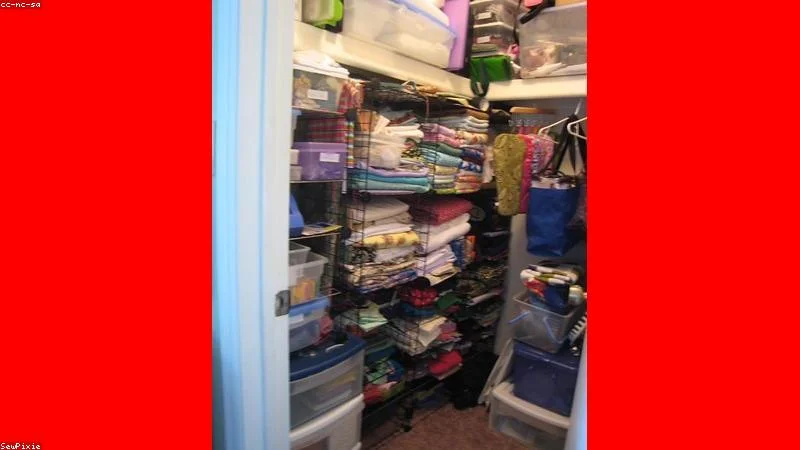 A person organizing clothes in a neat closet